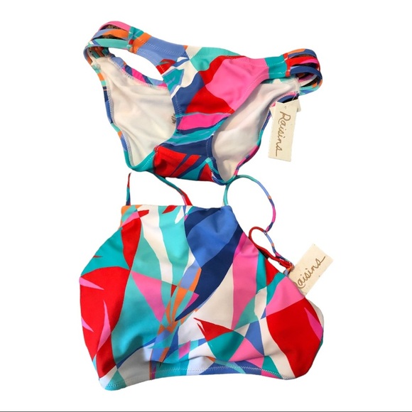 Abstract colorblock 2piece‎ geometric print halter bikini set size XS new - Picture 11 of 14